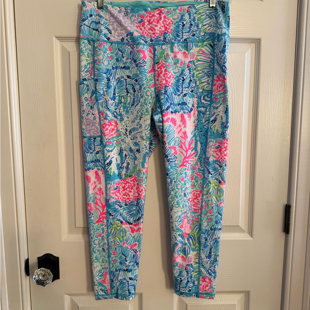 Lilly Pulitzer Luxletic Teal and Pink Leggings XL
